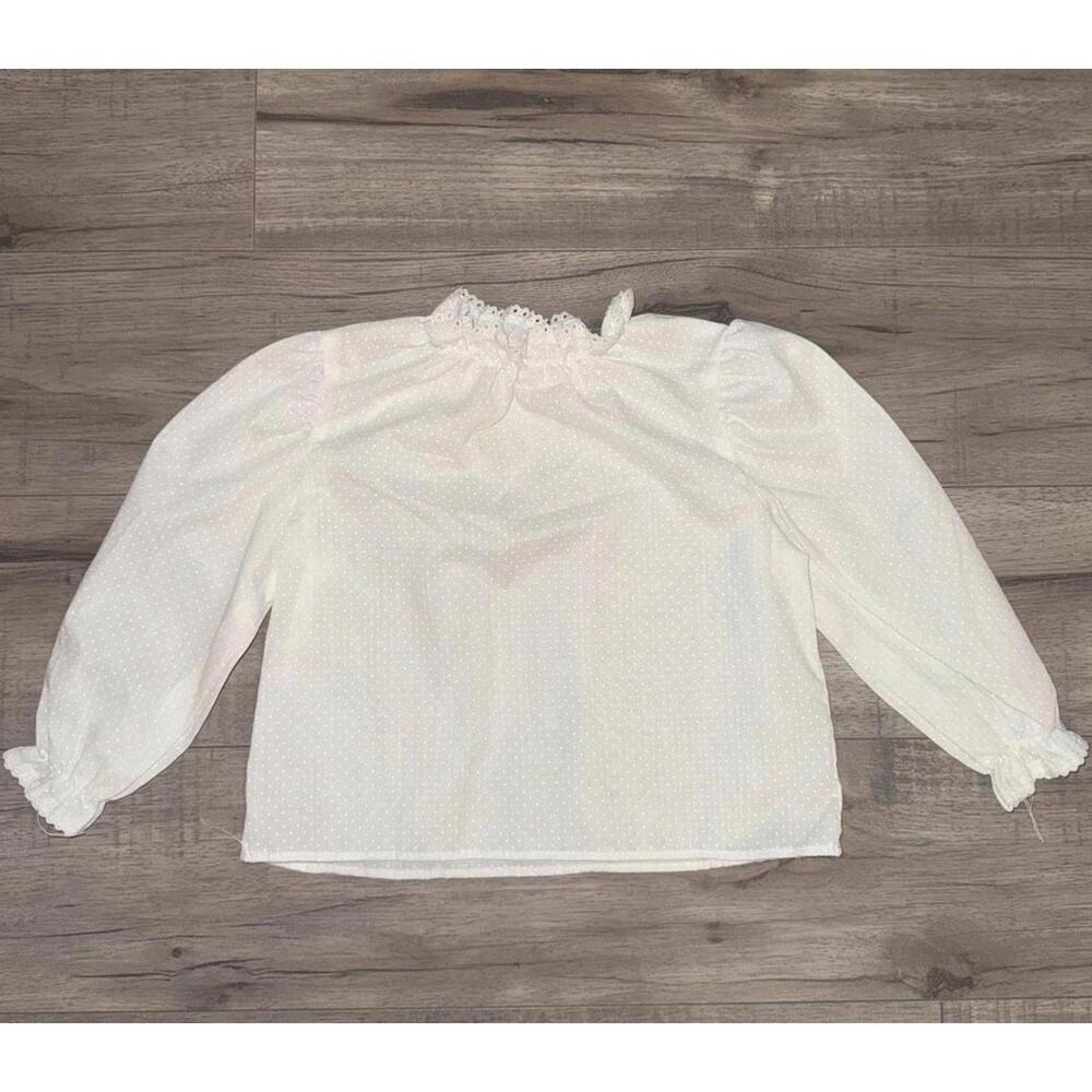 Vintage 24 Month Shirt White Polka Dot Long Sleeve Lace Cottagecore Whimsical - Picture 1 of 3